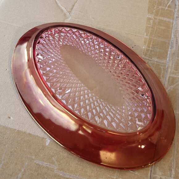 Vintage Indiana Glass Ruby Red Flash Diamond Point Oval Covered Butter Dish BINI - Picture 4 of 7